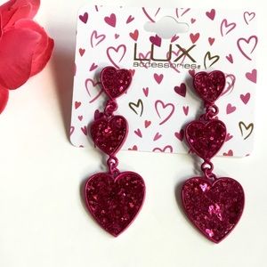 Lux Glittery Pink Heart Drop Earrings